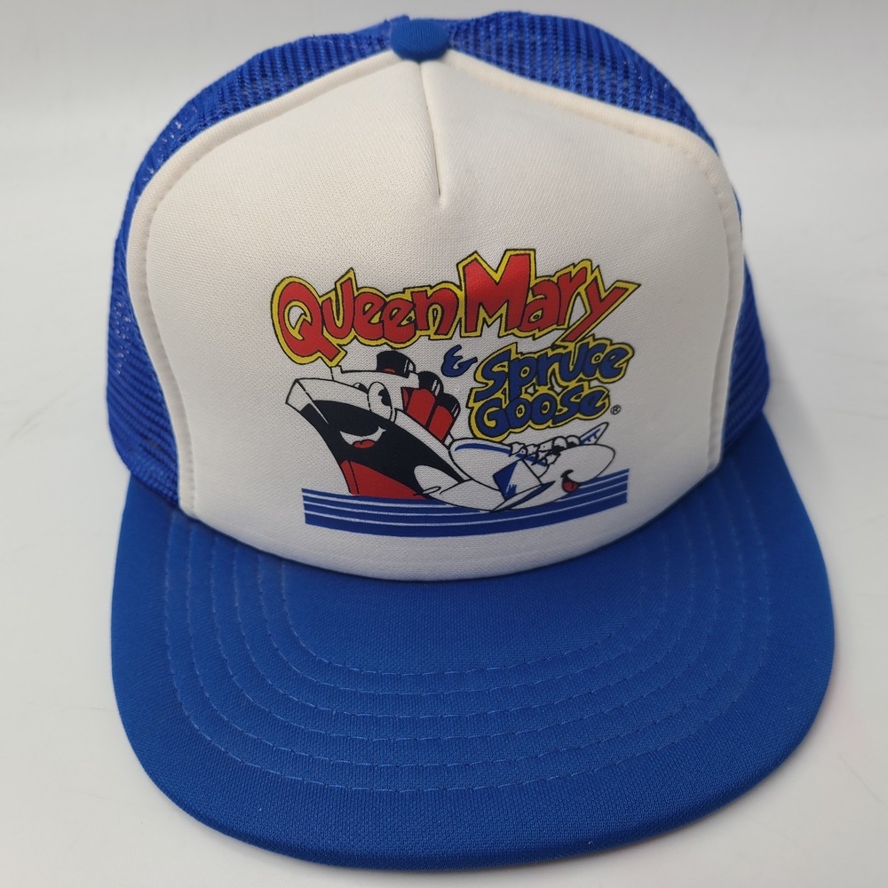 Vintage Youth Trucker Hat Snapback Mesh Blue Queen‎ Mary Spruce Goose Long Beach
